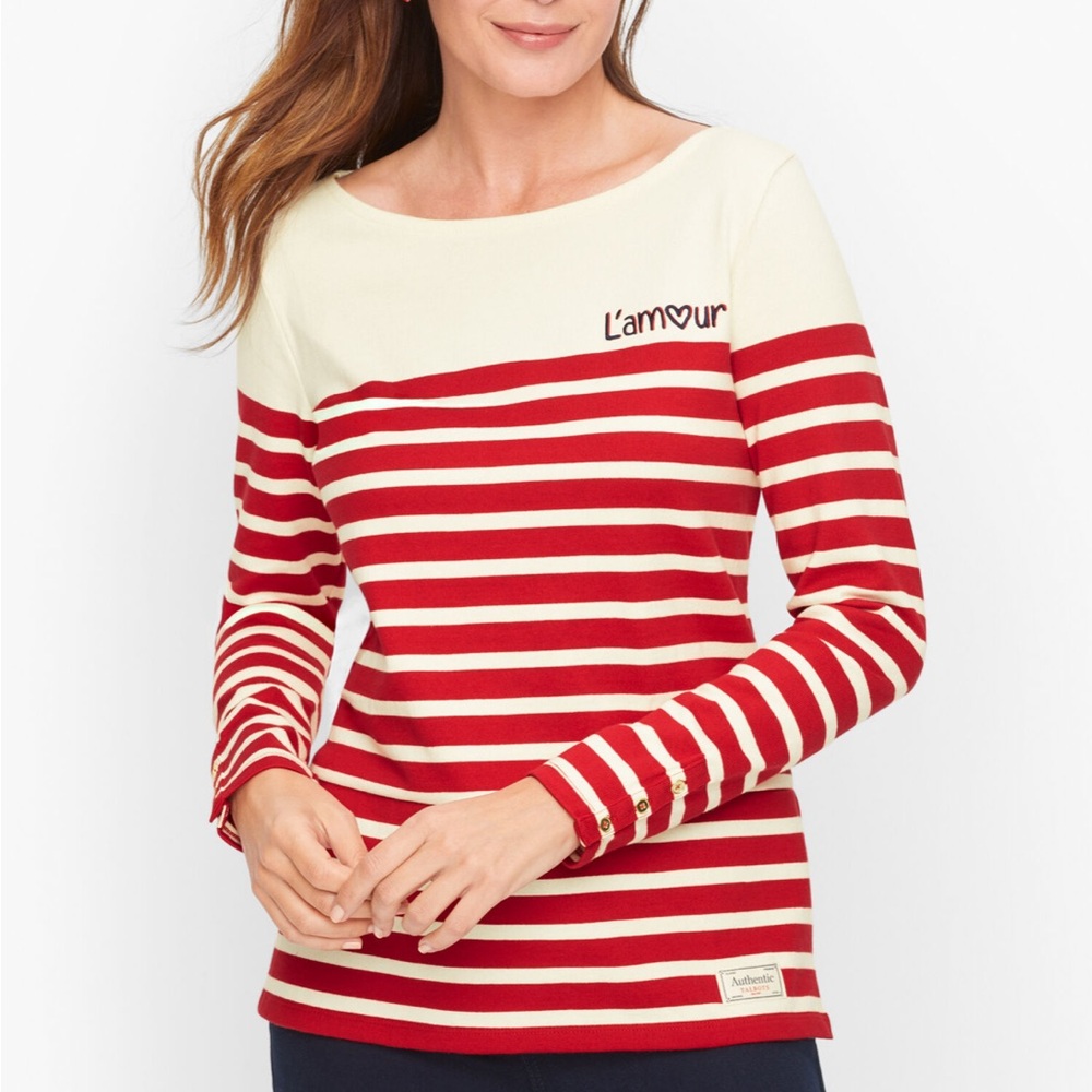 Authentic Talbots Red/White Armour Stripe Tee- Size Petite Small
